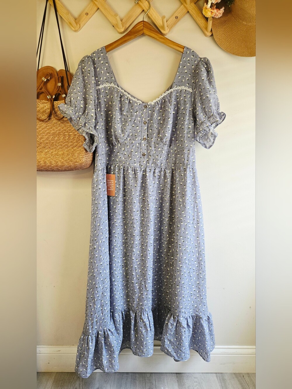 Ivy City Blue Floral Maxi Dress with Ruffle Hem